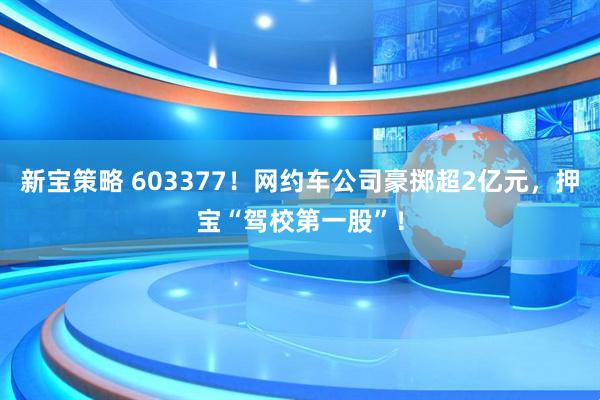 新宝策略 603377！网约车公司豪掷超2亿元，押宝“驾校第一股”！